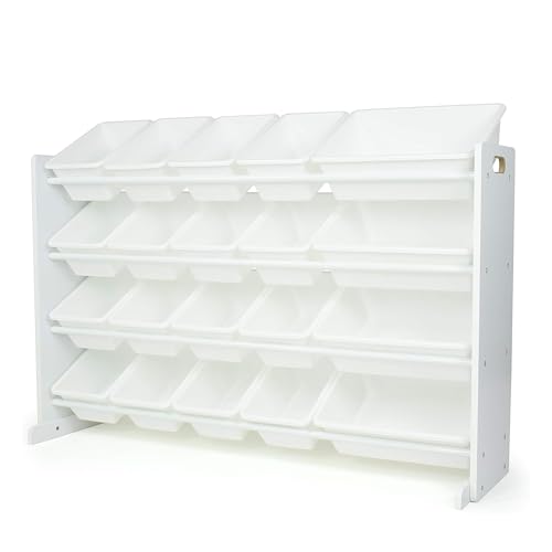 Humble Crew Extra-Large Toy Organizer with 20 Plastic Bins  White/White Storage Rack with 4-Tier Shelves, Anti-Tip Safety, for Kids Rooms, Playrooms, Nurseries & Classrooms