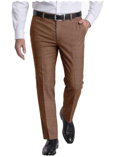Men's Dress Pants Tweed Plaid Classic Fit Slim Wool Casual Business Suit Pants