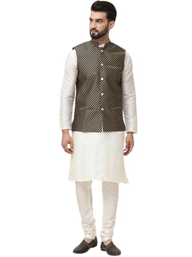 Image of SOJANYA (Since 1958 Men's Silk Blend Kurta Pyjama & Self Design Nehru Jacket Combo
