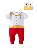 bakjuno Newborn Boy Girl Halloween Outfit Baby Prince Cosplay Clothes Romper With Crown (3-6 Months,short)