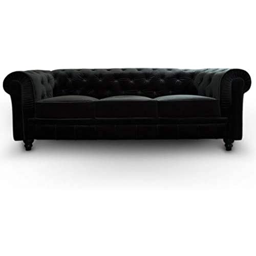 Menzzo Canape 3 Places Chesterfield Velours Noir