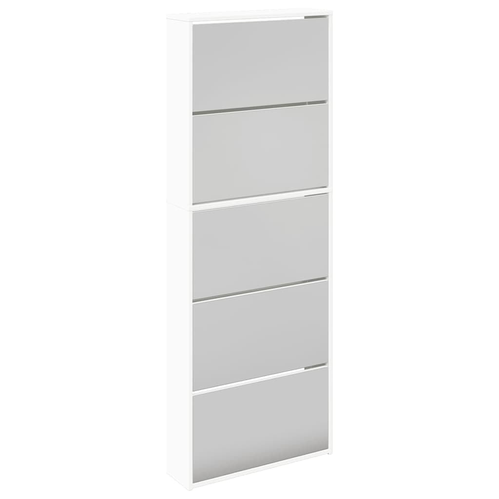 vidaXL Mueble Zapatero 5 Cajones con Espejo Organizador Mobiliario Salón Dormitorio Sala de Estar Almacenamiento 63x17x169,5cm Blanco