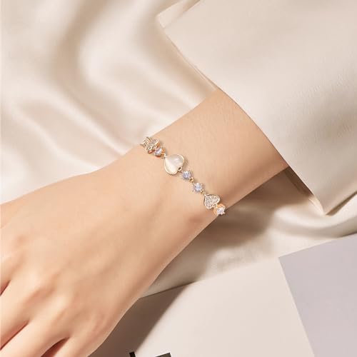 Dainty Adjustable 14K Gold Plated Heart Link Chain Bracelet for Women2