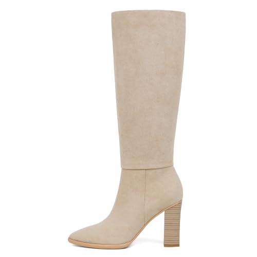 Image of Easyfox Knee High Boots for Women Pointed Toe Chunky Heel Tall Boots | Side Zipper,Insole Cushioning Foam Tall boots,Fall Spring Winter Fashion Dress Boots,Evening Bridal office Long Boots