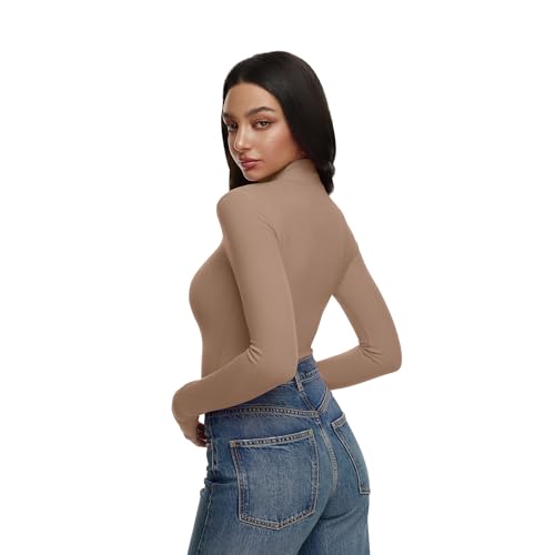 Image of REORIA Women's Turtleneck Tops Slim Basic Mock Neck Long Sleeve Shirts 2025 Fall Winter Layering Outfits