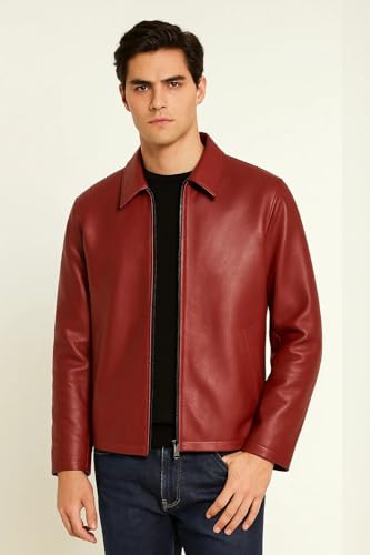 Image of Men's Genuine Leather Jacket for Men Women Stylish Casual Biker Jacket Premium Soft Leather Regular Fit Zip Closure Winter Fashion Outerwear for Travel Party Office Riding (S - XXl)