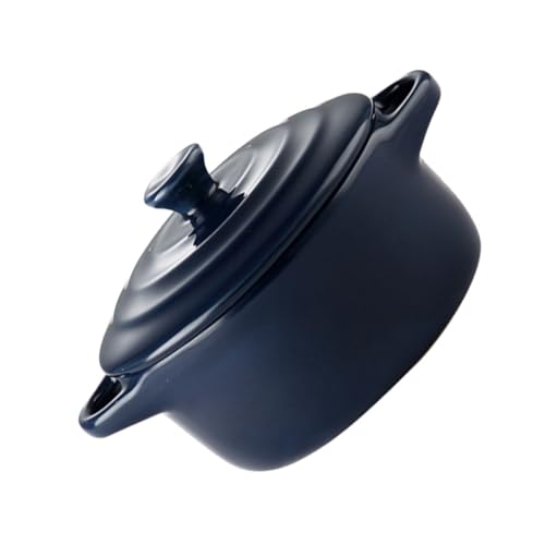 Alipis 230ml Double Handle Ceramic Microwave Stew Bowl with Lid Home Kitchen Compatible for Soups and Cooking