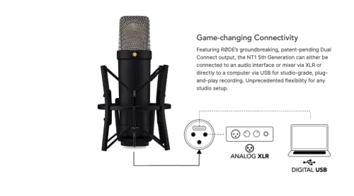 Røde Nt1 5Th Generation Large-Diaphragm Studio Condenser Microphone With Xlr And Usb Outputs, Shock Mount And Pop Filter For Music Production, Vocal Recording And Podcasting (Black) #TOP3