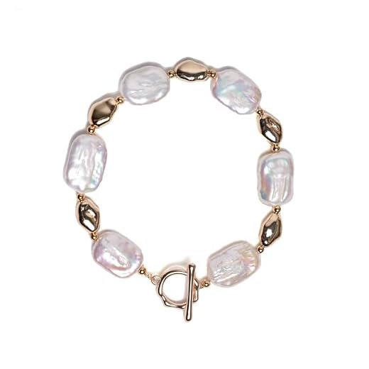 BEMDOFIG Pulseiras de pérolas barrocas irregulares, pulseira de pérola, fivela banhada a ouro 18 quilates, pulseiras de pérolas de água doce, joia diária para mulheres, c, Sem Pedra Preciosa