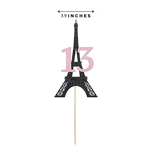 Image of FestikoParis 13th Birthday Cake Topper Black Pink Glitter Girl 13 Years Birthday Party Decoration, Supplies