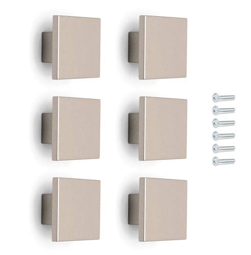 Poliplast – Set da 6 Pomelli, Design a quadrato, per Cucina, Armadio e Cassetti, per Bambini, Verniciato a mano, Colore Beige, Art. 22q