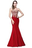 Womens' Sleeveless Long Red Lace Appliques Mermaid Maxi Gown Elegant Evening Formal Dress, Red Size M