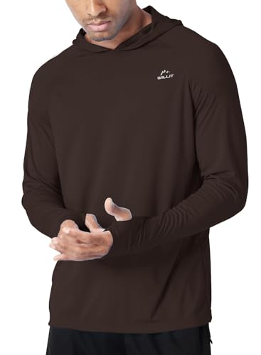 Image of Willit Men's UPF 50+ Sun Protection Hoodie Lightweight Long Sleeve Fishing Shirt Loose Fit Swim Rash Guard, Dark Browm, XX-Large