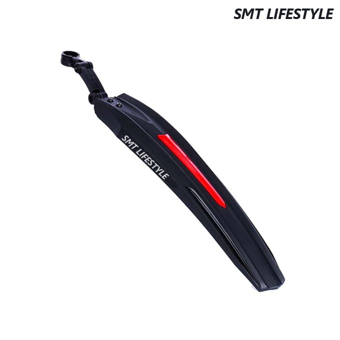 Image of Mudguard for Cycle, Black Front & Rear Bicycle Fender Mudguard Set for 26.5 and 27 Wheels, Durable, Lightweight, Protects Against Mud and Water Splashes (Red Accent)
