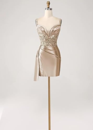 Lace Appliques Satin Homecoming Dresses Tight Beads V Neck Short Porm Dress2