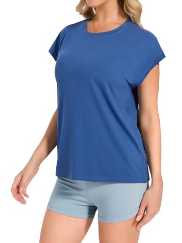 Image of Dalavch 1 /4 Pack Women Cap Sleeve Tops Crew Neck T Shirts Workout Loose Fit Summer Fall Outfits Tee