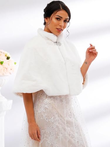 Women's Faux Fur Shawl and Wrap Bridal Wedding Stole Shrug Winter Fur Scarf Wrap for Brides and Bridesmaids2