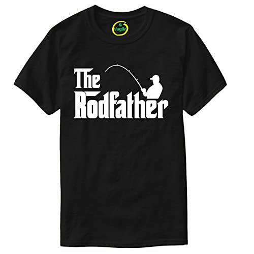 Vagile The Rodfather Funny Fishing T-Shirt Gift for Fisherman Xmas Black