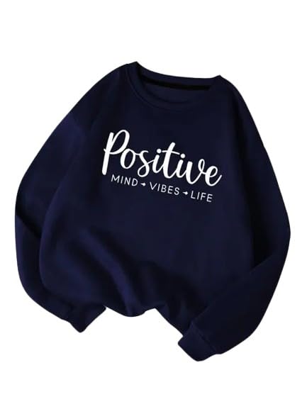 sunbrust Positive Women’s Fleece Stretchable Full Sleeves Sweatshirt Regular Fit, Round Neck Casual Winterwear for Girls and Womens Navy Blue-picture-44