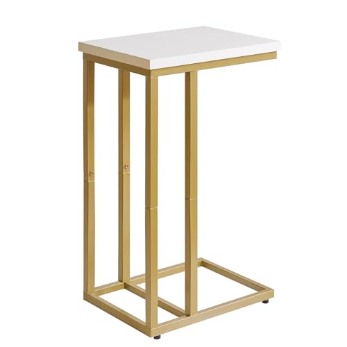 Aibiju Small Side Tables C Shaped, Small End Table, Small Table Stand for Living Room Bedroom, Small Bedside Table 16x12x25 inch White+Gold YD-TM051WG by Aibiju - Used condition - CA$32.39