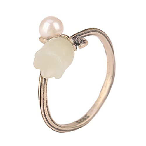 Bague en argent sterling ajustable fleur de jade, le cadeau idéal pour femme