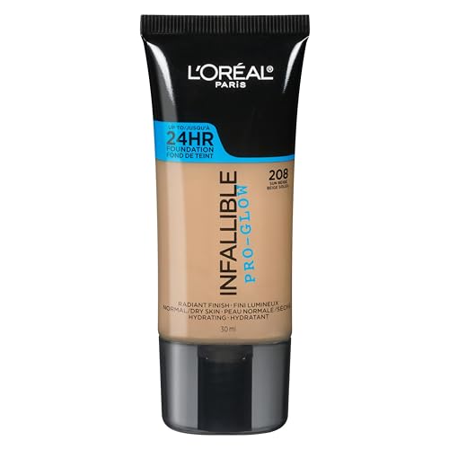 Rostro, Sports L'Oréal Paris, Base de maquillaje líquida de larga duración, Infallible 24h Pro-glow, Tono Sun Beige 208, 30ml
