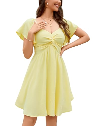 Image of Florboom Women's Sweetheart Knot Front Dress Flutter Sleeve Tie Back A-Line Chiffon Mini Dresses