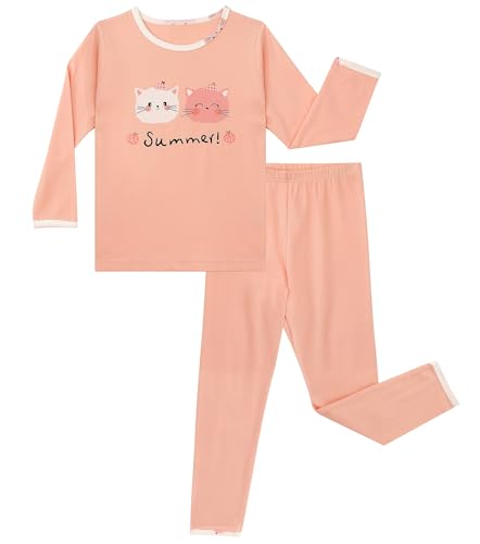 LACOFIA Conjunto Pijama Niñas Algodón Manga Larga Ropa de Dormir Suave y Cómoda para Infantil Gato Rosa 8-9 años
