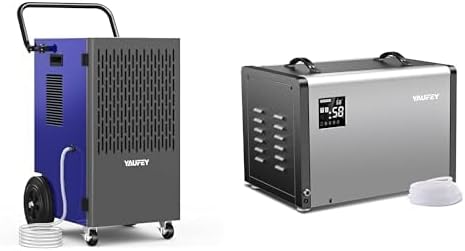 Yaufey 155 Pints Commercial Dehumidifier with Pump for up to Basement up to 8000 Sq. Ft (Blue) & Yaufey 158 Pints Commercial Dehumidifier with Pump up to 7500 Sq. Ft (Grey)