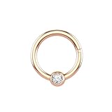 Hoisy Aro Acero Inoxidable 316L Piercing Nariz 16G 1.2x10mm, Aro Pulido con Circonia Cúbica, Piercing de Nariz Oro Rosa