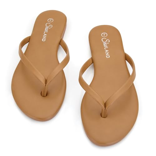 Image of Shoe Land Thong Flip Flops for Women, Memory Foam Flat Sandals, Lightweight Summer Slides, Non Slip Comfort Sandals for Beach, Travel and Everyday Wear