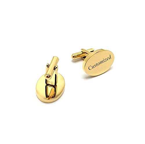 Gold Personalized Cufflinks for Men,Stainless Steel Name Initial Letter Custom Engraved Cufflinks for Groom,Silver Oval Wedding Cufflinks,Customized Cufflink for Dad,Husband,Boyfriend