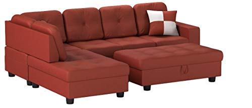 Beverly Fine Furniture Left Facing Russes Sectional Sofa Set With Ottoman, RED