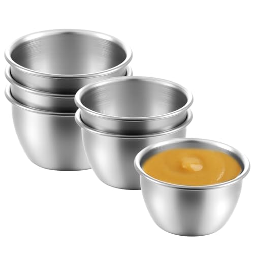 Qulkws 6 Piece Stainless Steel Dipping Sauce Cups 2 oz Reusable Metal Condiment Cups Mini Sauce Dipping Bowl for Home Restaurant Party Kitchen(2.36 Inch)