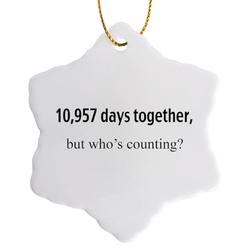 3dRose orn_112213_1 10,957 Days Together But Whos Counting Happy 30th Anniversary Snowflake Hanging Ornament, 3-Inch, Porcelain