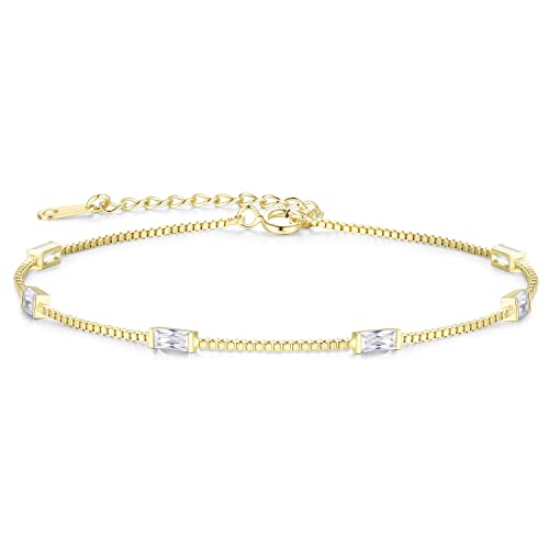 LOUISA SECRET Gold Armband Damen 925 Sterling Silber 14k Vergoldet Zirkonia Armbänder Damen Verstellbar Armkette Valentinstag Muttertag Geburtstags Weihnachts geschenke für Sie Frauen Freundin mama