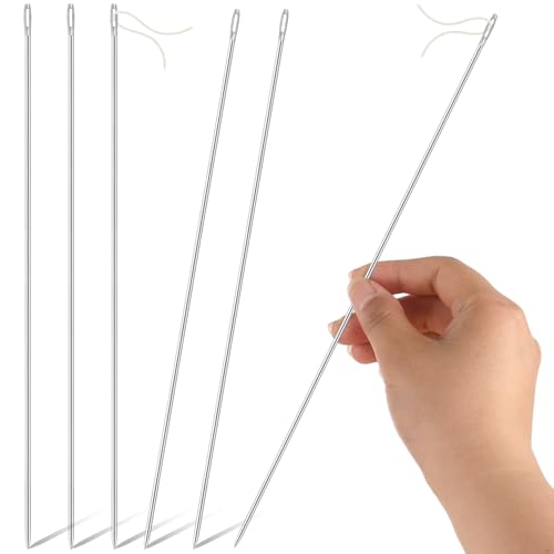 5 Packs Lei Needles for Hawaiian Leis 14 Inch Stainless Steel Extra Long Beading Needles Dia 0.6 mm Collapsible Sewing Needles for Flower Garland Bead Stringing DIY Craft Supplies