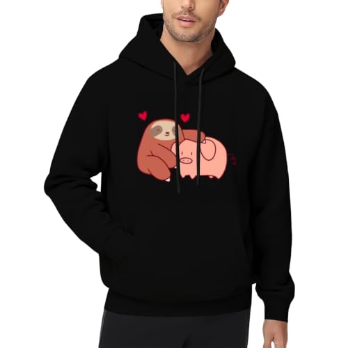 QHDSNXPC Men's Pullover Hoodie,Sloth Loves Pig