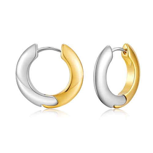 Tow Tone Hoop Earrings Heart Mixed Metal Earrings for Women Silver and Gold Huggie Hoops Dainty Minimalist Funky Jewelry
