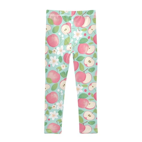 Apples Girls' Leggings Toddler Doodles White Flower Kids Yoga Pants Dance Active Tights 4T2