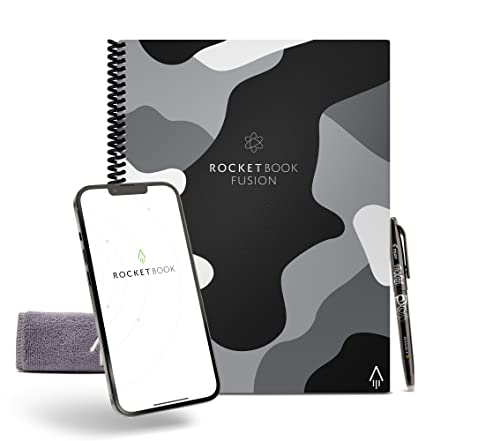 Rocketbook Fusion Smart Reusable Notebook - Calendar, To-Do Lists, and Note Template Pages with 1 Pilot Frixion Pen & 1 Microfiber Cloth Included - Lunar Winter Cover, Letter Size (8.5