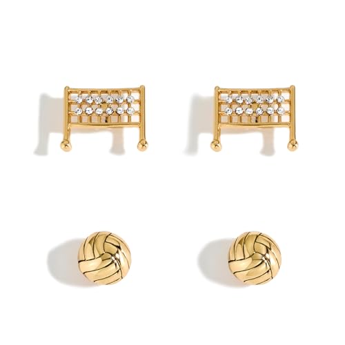 COORWEEL Sport Themed Statement Earrings 2 Pairs Volleyball Novelty Stud Earrings for Women Sports Jewelry Gift