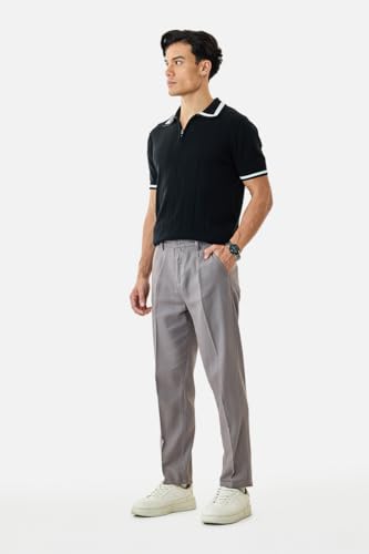 Image of SNITCH Men Casual Wear Chinos | Baggy Fit Wide-Leg Solid Trousers | Stretchable Cotton Blend Pants for Summer Outings