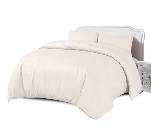 Plain Duvet Cover With Pillowcase Percale Quilt Cover Bedding Set (Cream, Super King)