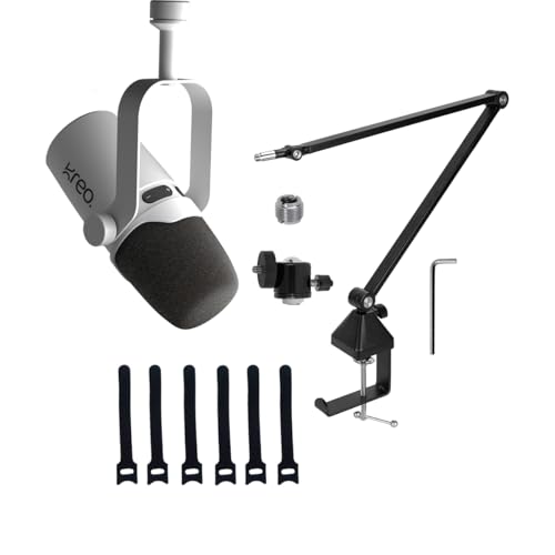 Kreo Kast Dynamic Mic with Rod V2 BoomArm Stand Combo, XLR/USB, Durable Metal Body, Gaming Mic for PC with BoomArm Stand for Podcasting, Gaming, Streaming, Recording (Kast with Boomarm, White)