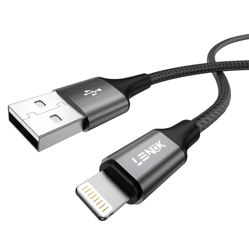 كابل شحن USB-نوع ايه متوافق مع منفذ آيفون من لينوك، مغطى بالنايلون، مزامنة البيانات، لآيفون 14/13/12/11/X/XS/XR/8/8 بلس/SE (2 م)