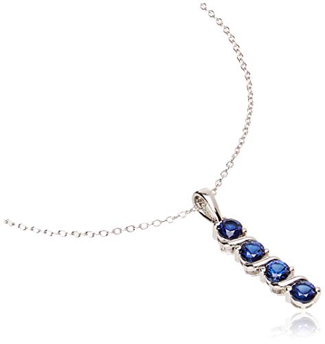 Amazon Collection Sterling Silver Created Blue Sapphire Four Stone Pendant Necklace, 18" #TOP1
