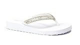 REDVOLUTION New Women's Rhinestone Sandals Platform T-Strap Jewel Sandals High Wedge Flip Flops (7, Gem L [White])