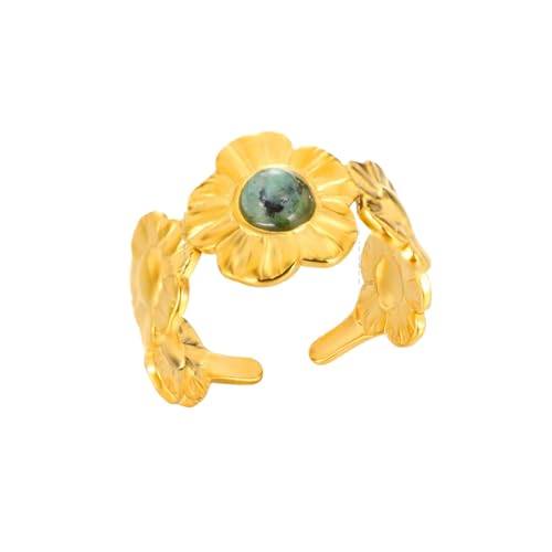 Bague en acier inoxydable vert et or pour sublimer vos tenues d'été