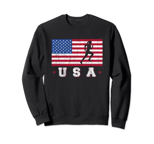 Patriotic Sports Gift American Flag Track and Field Sudadera